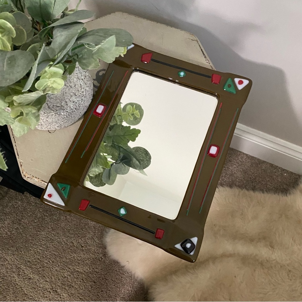 Handmade Art Deco Brown, Red, Green Wall Mirror Decor